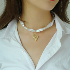 Alloy Love Pendant Pearl Necklace - Riva's Treasure 