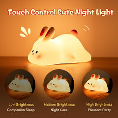 Cute Night Light Touch Sensor Cartoon Kid's Nightlights Big Face Rabbit Silicone Night Light - Riva's Treasure 