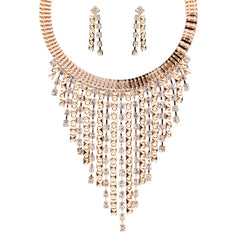 Multi-layer Tassel Diamond Necklace And Earrings Suite - Riva's Treasure 