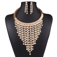 Multi-layer Tassel Diamond Necklace And Earrings Suite - Riva's Treasure 