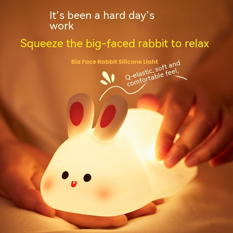 Cute Night Light Touch Sensor Cartoon Kid's Nightlights Big Face Rabbit Silicone Night Light - Riva's Treasure 