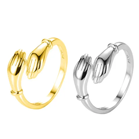 Stainless Steel Gold Plated Couple Hand Hug Ring - Riva's Treasure 