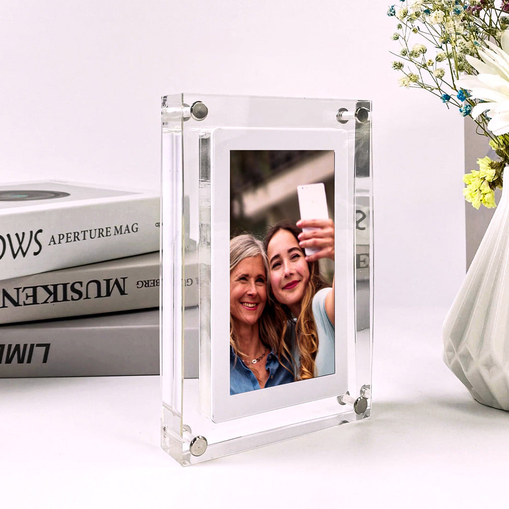 Acrylic Digital Picture Frame with 1GB Storage, Battery & Vertical Display - Perfect Gift for Loved Ones - Riva's Treasure 