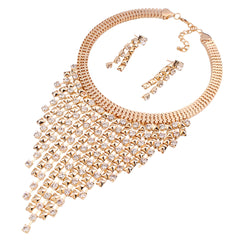 Multi-layer Tassel Diamond Necklace And Earrings Suite - Riva's Treasure 