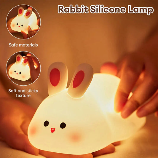 Cute Night Light Touch Sensor Cartoon Kid's Nightlights Big Face Rabbit Silicone Night Light - Riva's Treasure 