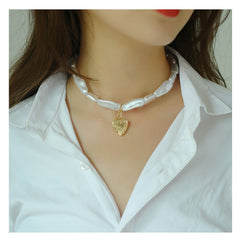 Alloy Love Pendant Pearl Necklace - Riva's Treasure 