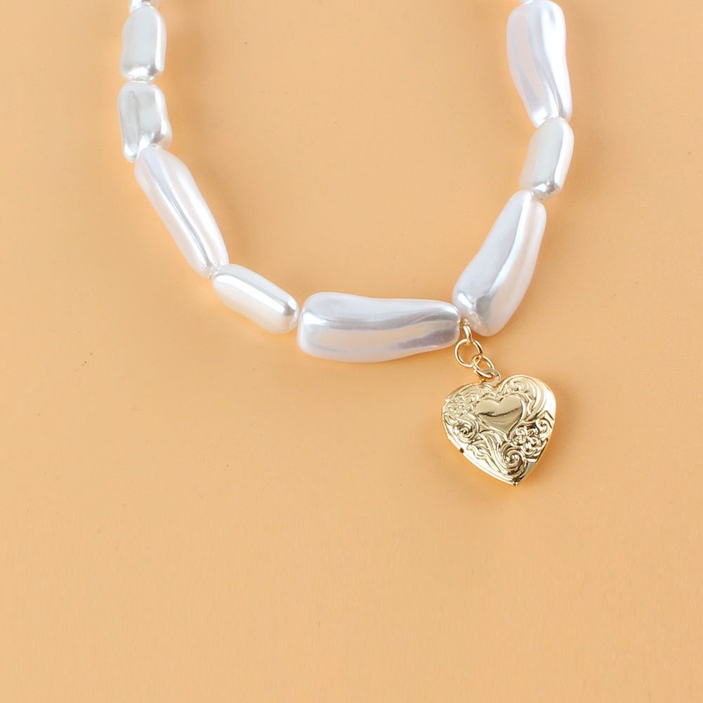 Alloy Love Pendant Pearl Necklace - Riva's Treasure 