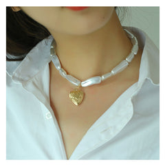 Alloy Love Pendant Pearl Necklace - Riva's Treasure 