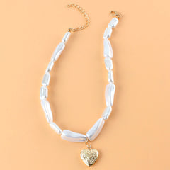 Alloy Love Pendant Pearl Necklace - Riva's Treasure 