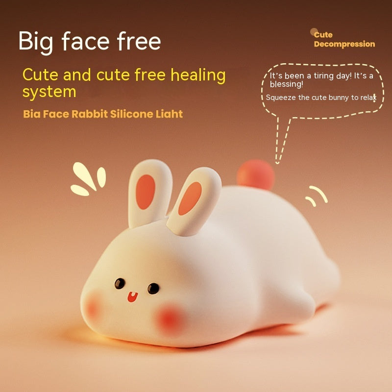 Cute Night Light Touch Sensor Cartoon Kid's Nightlights Big Face Rabbit Silicone Night Light - Riva's Treasure 