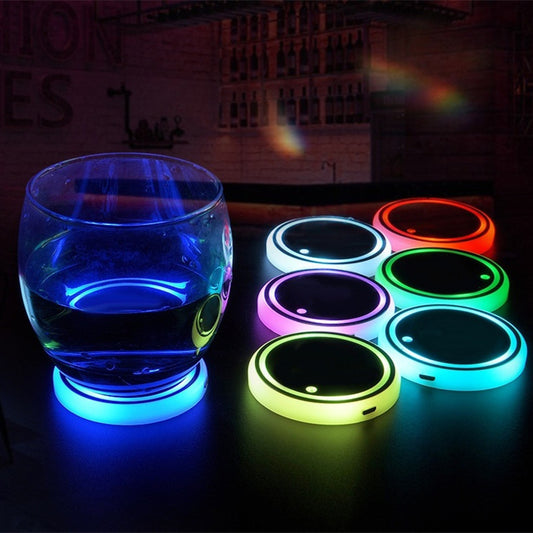 Colorful Cup Holder LED Light-up Coaster Solar & USB Charging Non-slip Coaster Ambient Light For Car Automatically - Riva's Treasure 